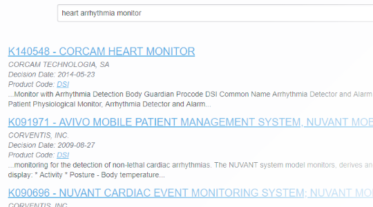 Search heart arrhythmia monitor results